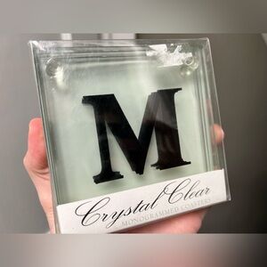 Monogram Coaster Set of 4 Crystal Clear Glass letter M